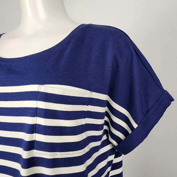 LIZ Claiborne Navy Blue & White Striped Cotton Blend Dress Size L - Picture 3 of 8